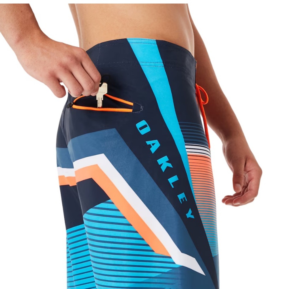 Oakley Blue and Orange Gnarly Wave 21 Board Shorts
